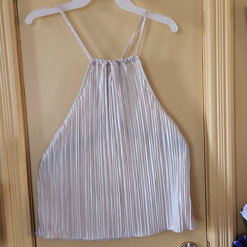 A15  Shein soft satiny gold draw string straps luxurious top pleated and flowing
